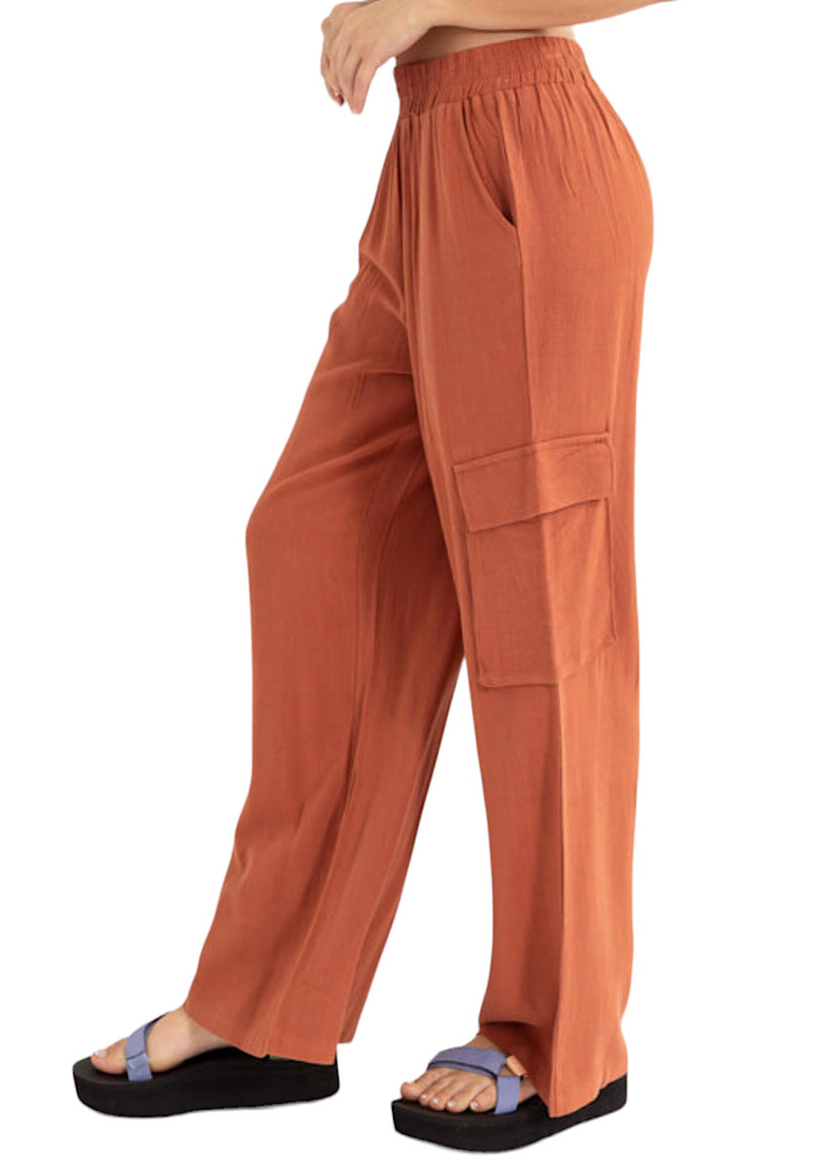 Baked Clay Wide Leg Linen Cargo Pants