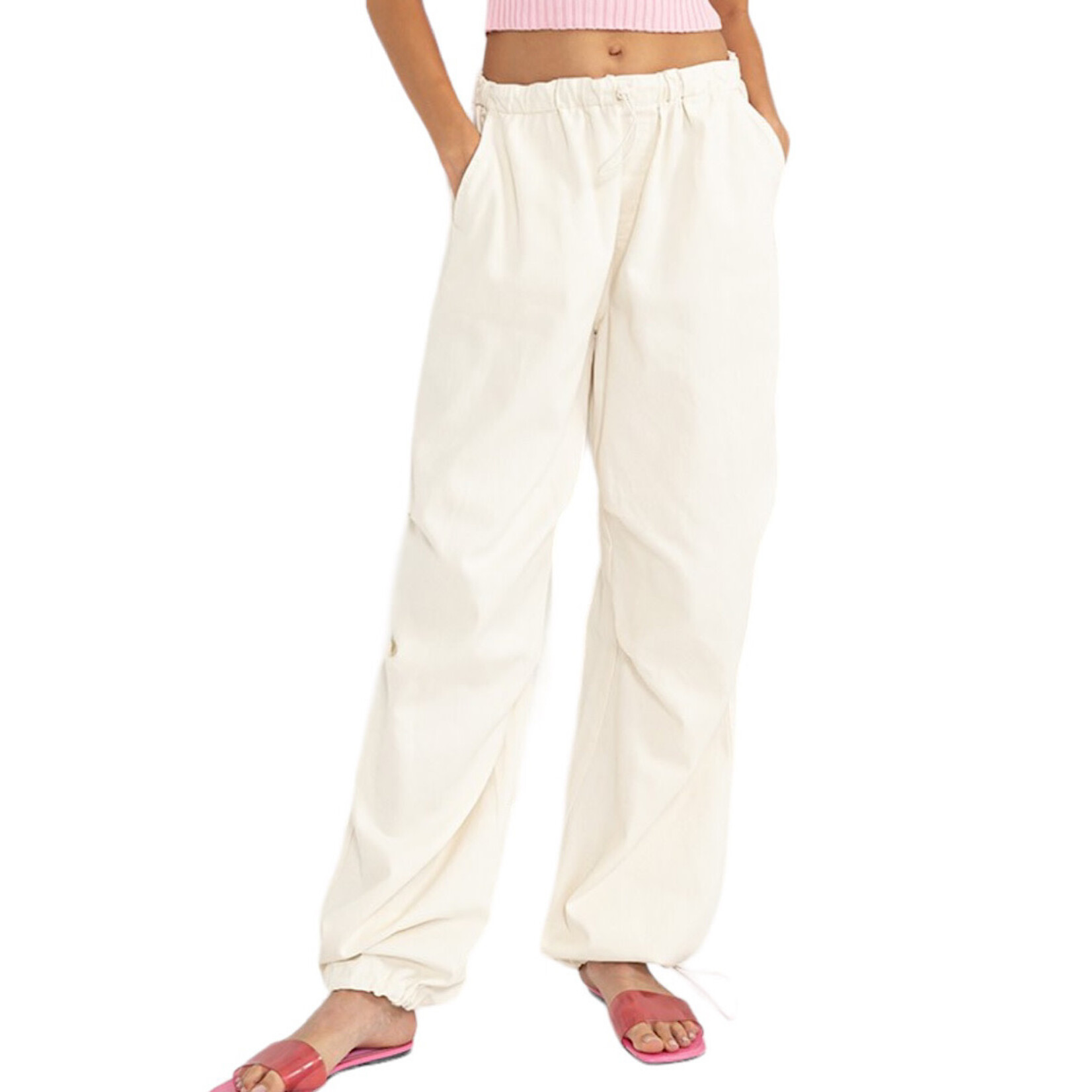 Cream Mid Rise Parachute Pants