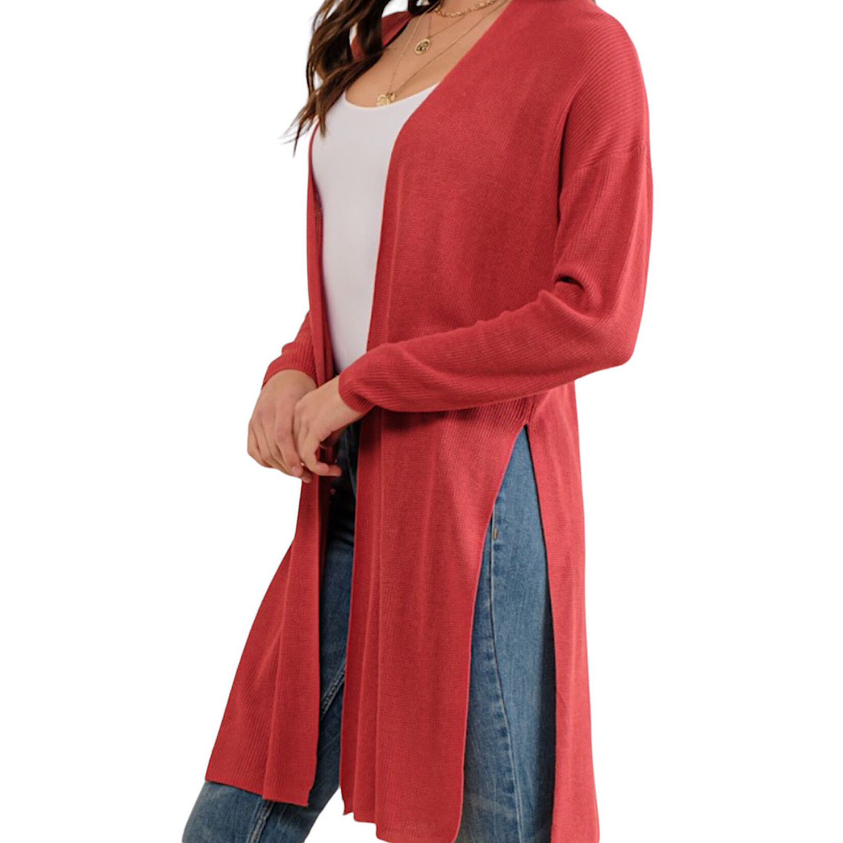 Coral Knit Cardigan with High Side Slit