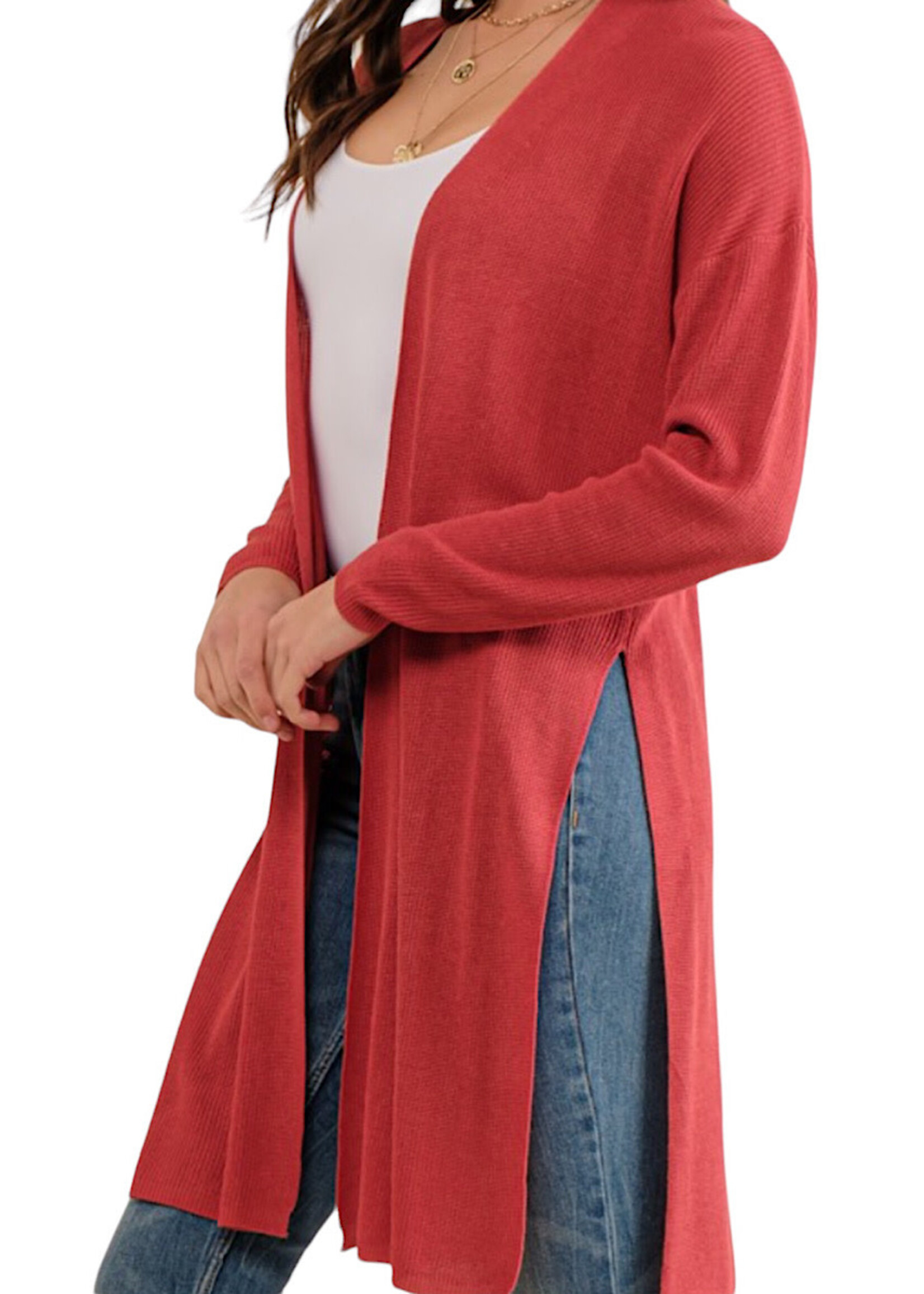 Coral Knit Cardigan with High Side Slit
