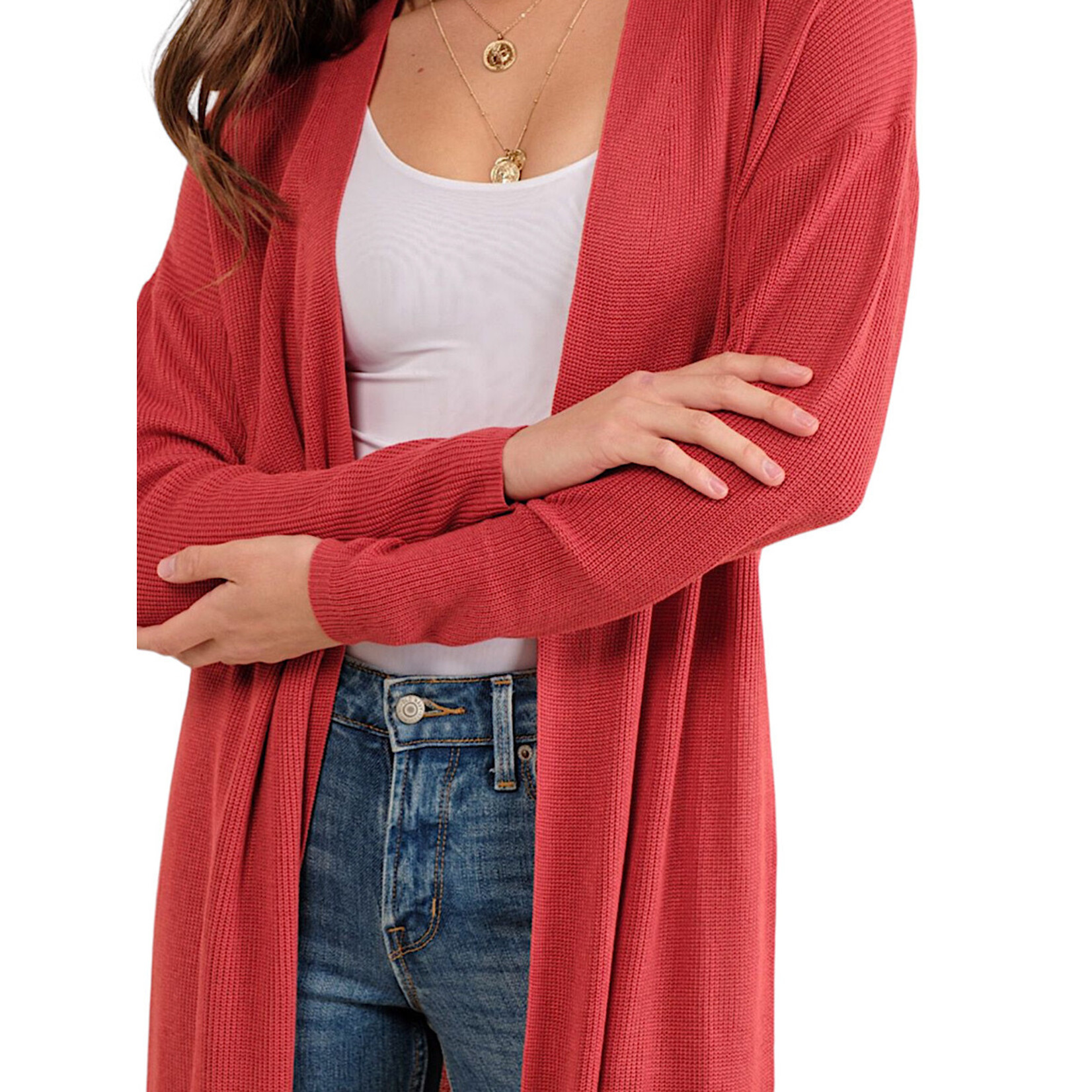 Coral Knit Cardigan with High Side Slit