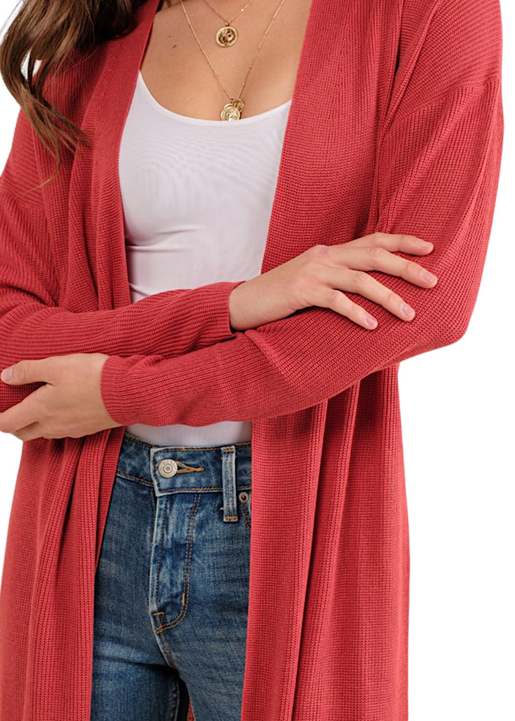 Coral Knit Cardigan with High Side Slit