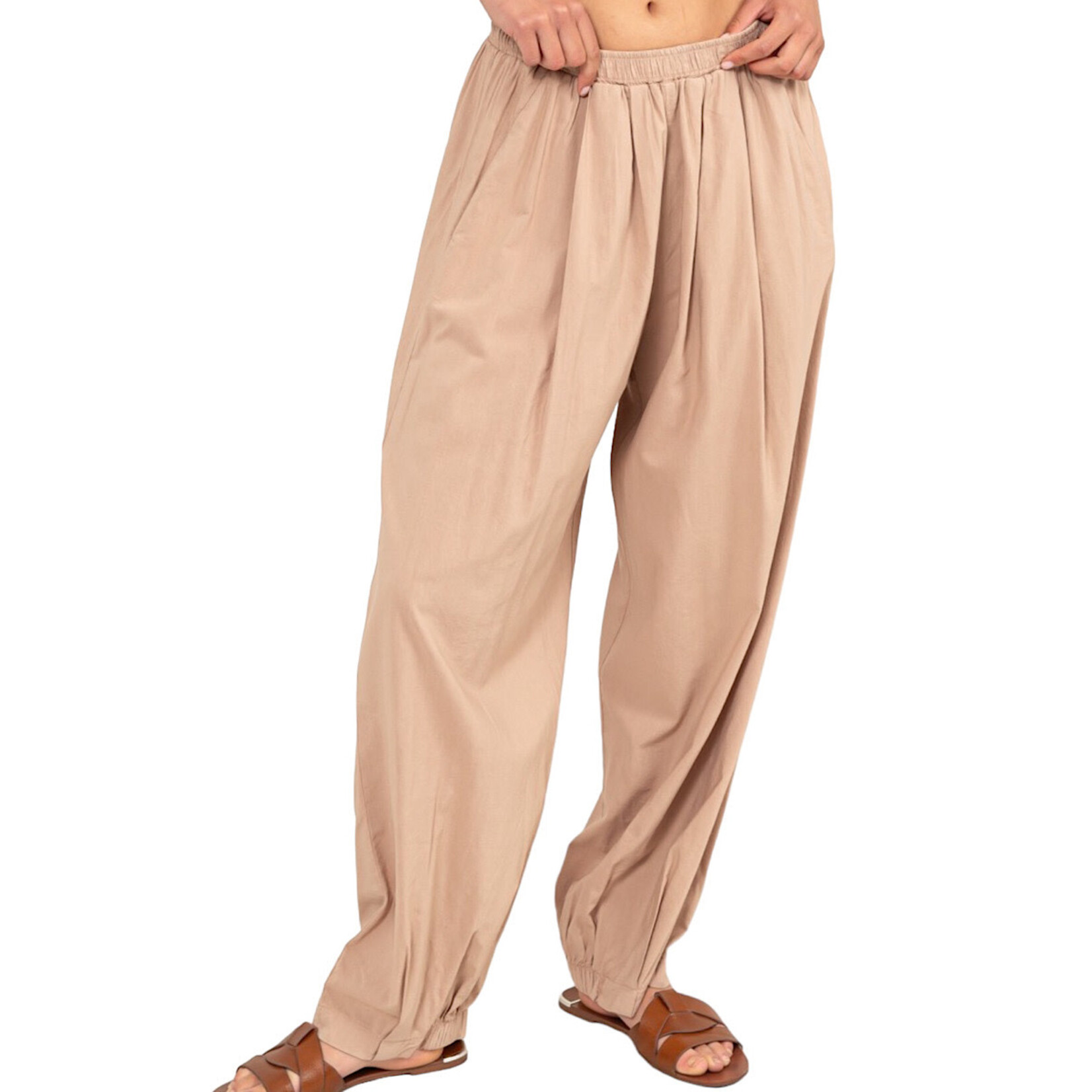 Tan Mid Rise Wide Leg Pants