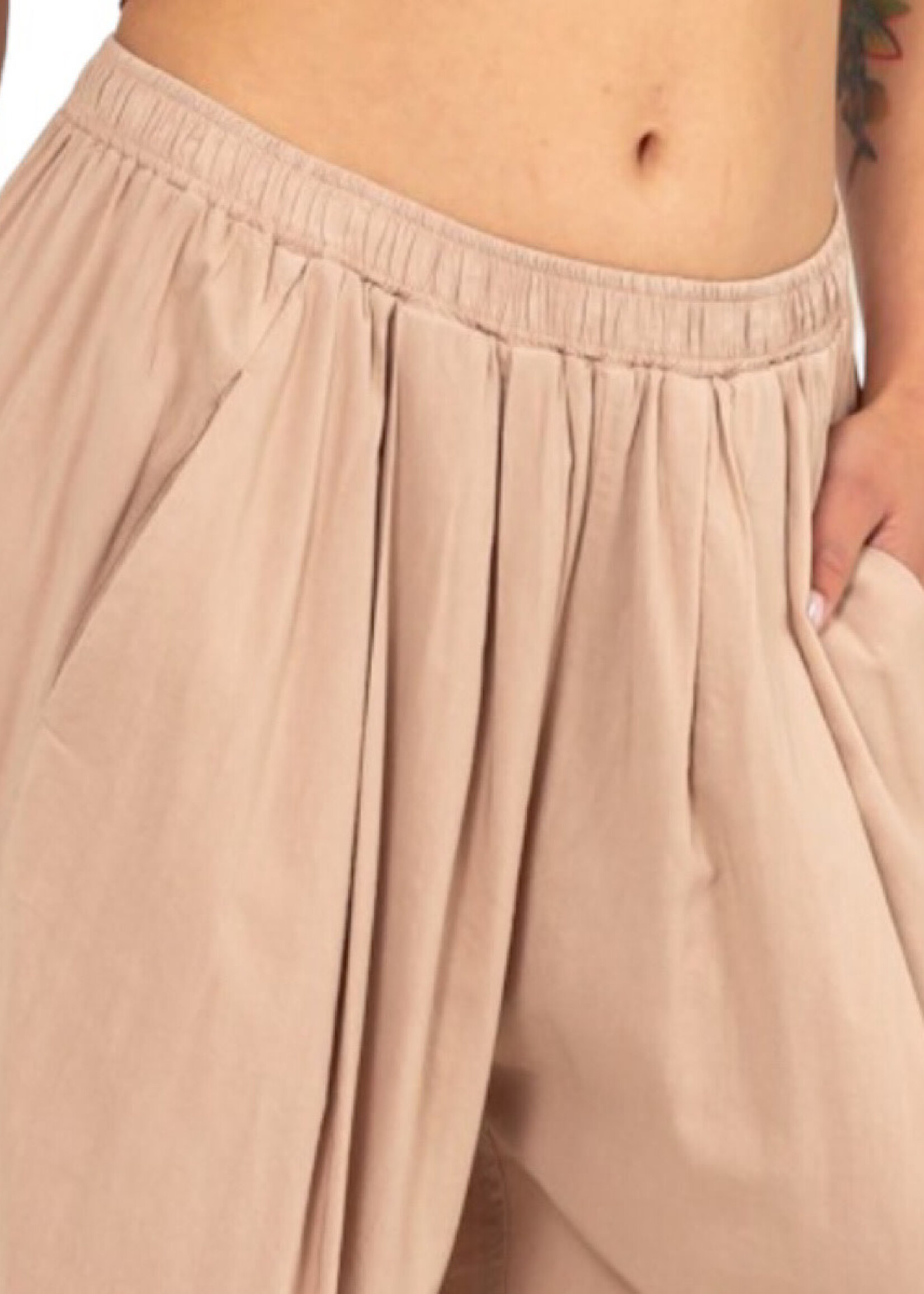 Tan Mid Rise Wide Leg Pants