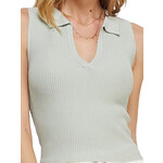 Light Sage Collared V Neck In Techno Ribbed Tank