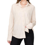 Taupe Oversized Button Down Shirt with Roll Tab