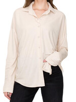 Taupe Oversized Button Down Shirt with Roll Tab