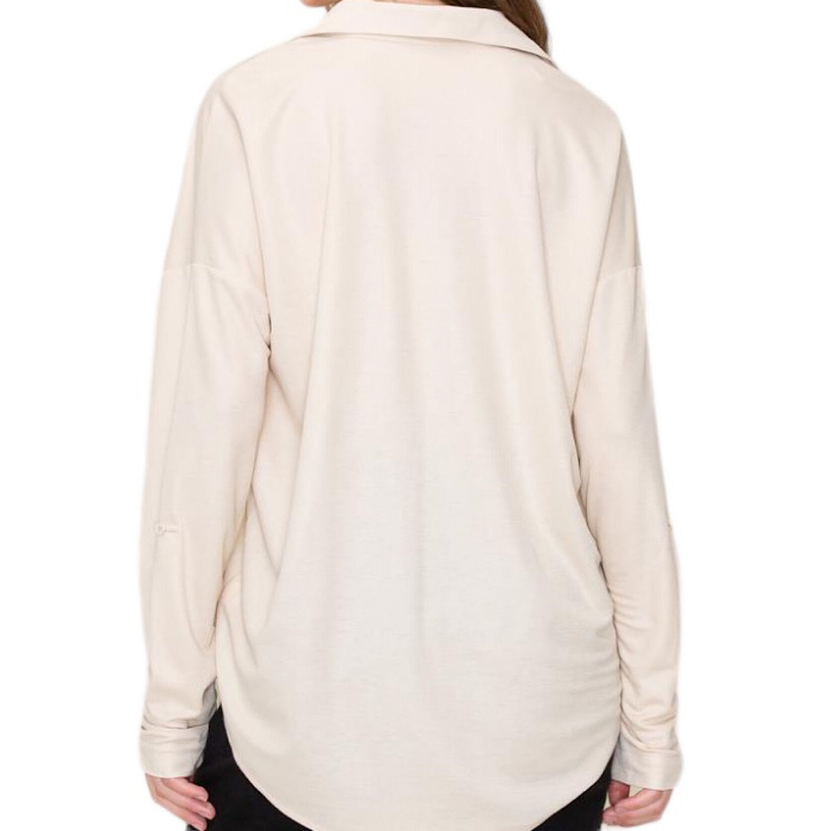 Taupe Oversized Button Down Shirt with Roll Tab