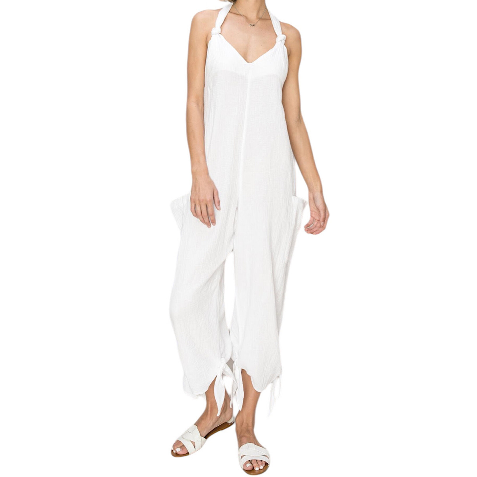 Off White Double Gauze Halter Jumpsuit