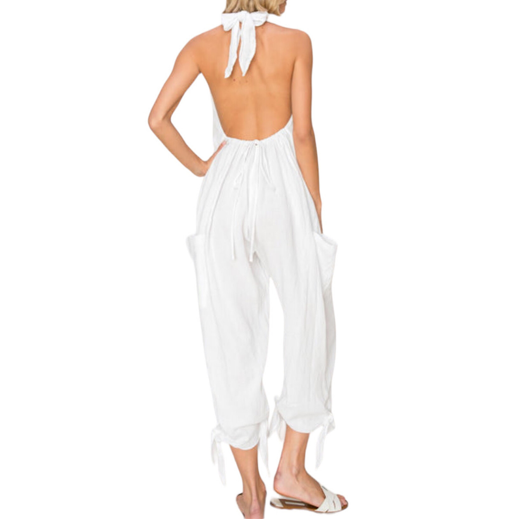 Off White Double Gauze Halter Jumpsuit