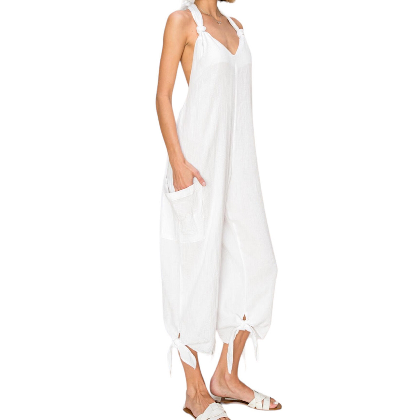 Off White Double Gauze Halter Jumpsuit
