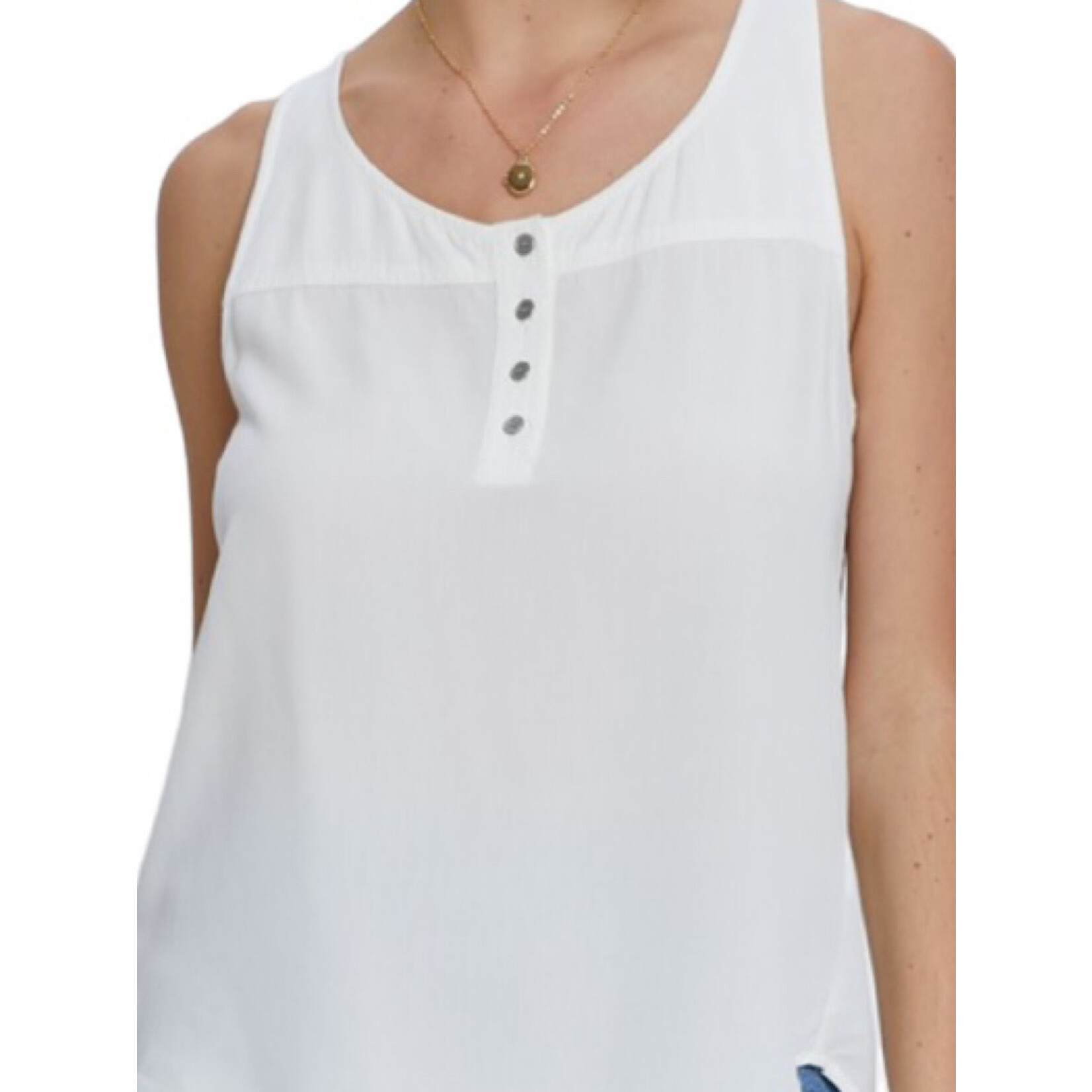 Off White Scoop Neck Flowy Tank With 3/4 Metal Buttons