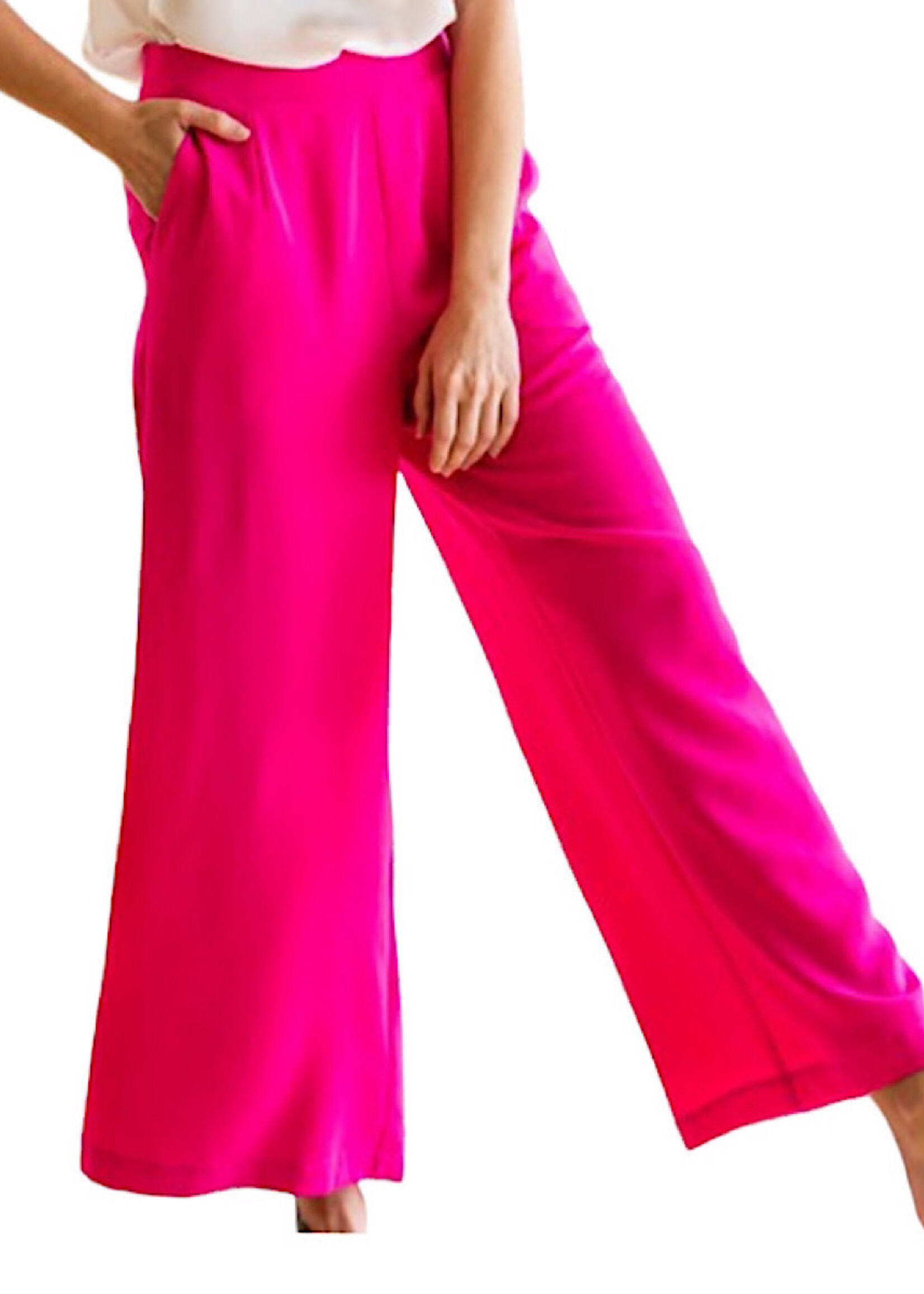 Valentine's Day Hot Pink Solid Wide Leg Pants
