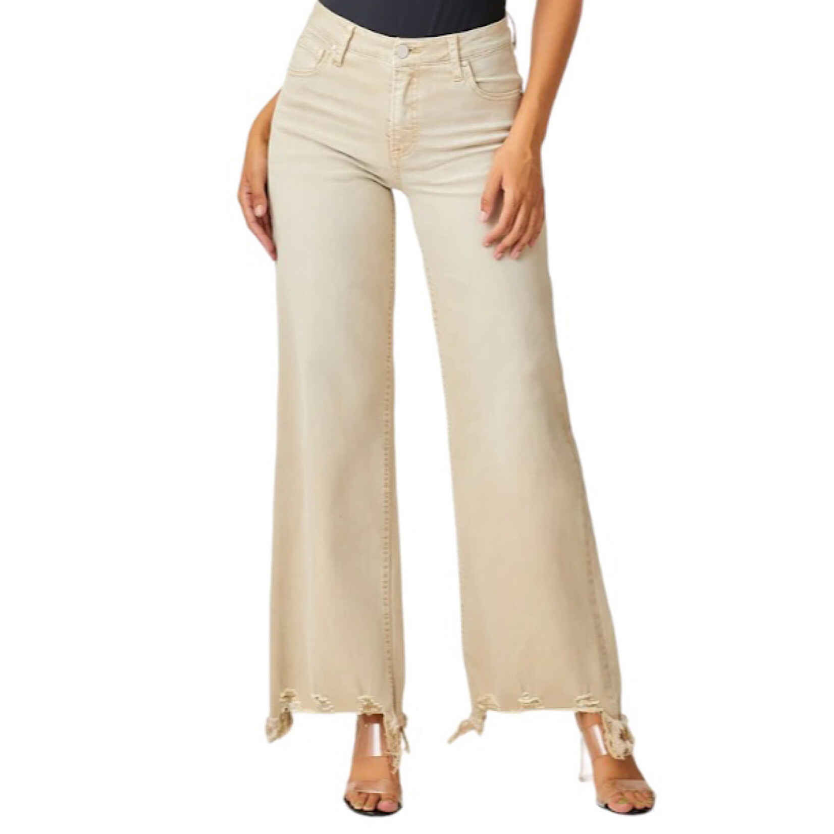 Risen Khaki High Rise Wide Jeans RDP5383