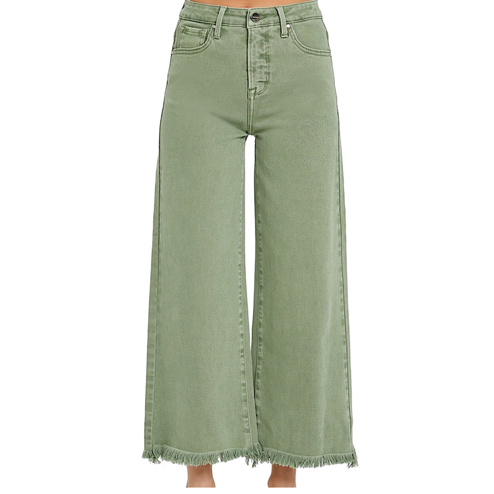 Risen RDP5506 Olive High Rise Tummy Control Crop Wide Leg Pants