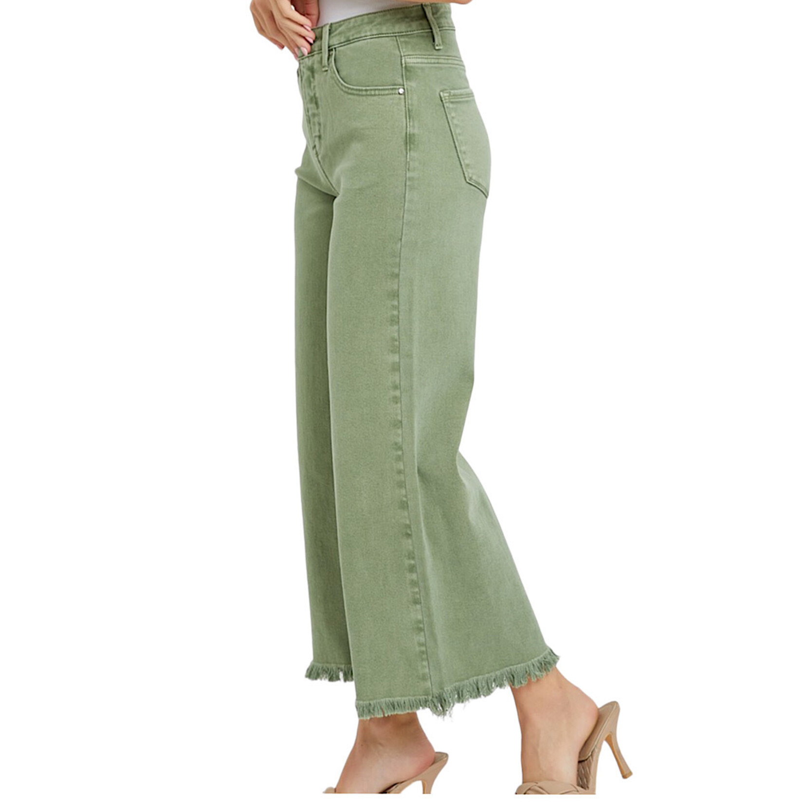Risen RDP5506 Olive High Rise Tummy Control Crop Wide Leg Pants
