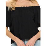 Black Short Sleeve Off Shoulder Woven Top