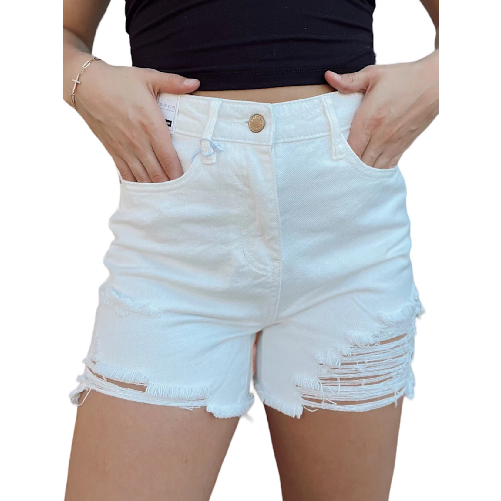 Judy Blue JB150264 White H/W Rigid Magic Destroy Shorts