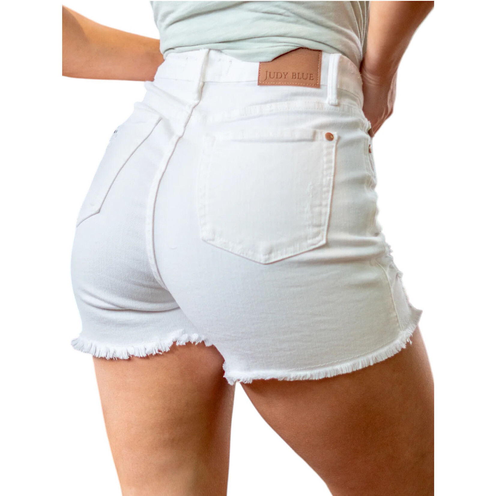 Judy Blue JB150264 White H/W Rigid Magic Destroy Shorts