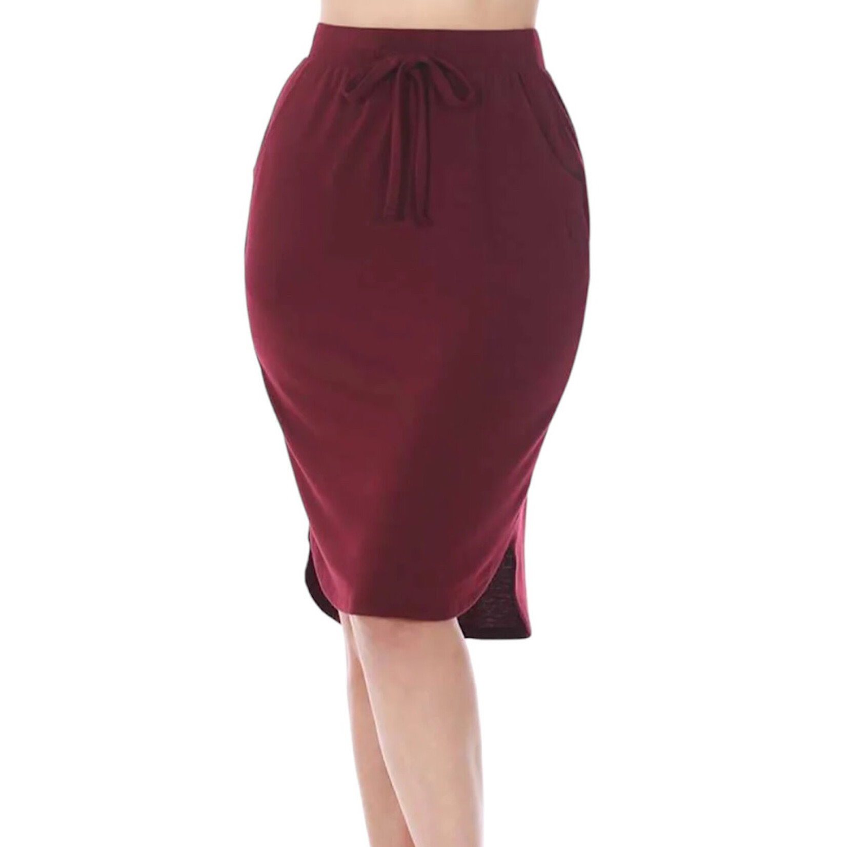 Burgundy Tulip Hem Skirt W Pockets