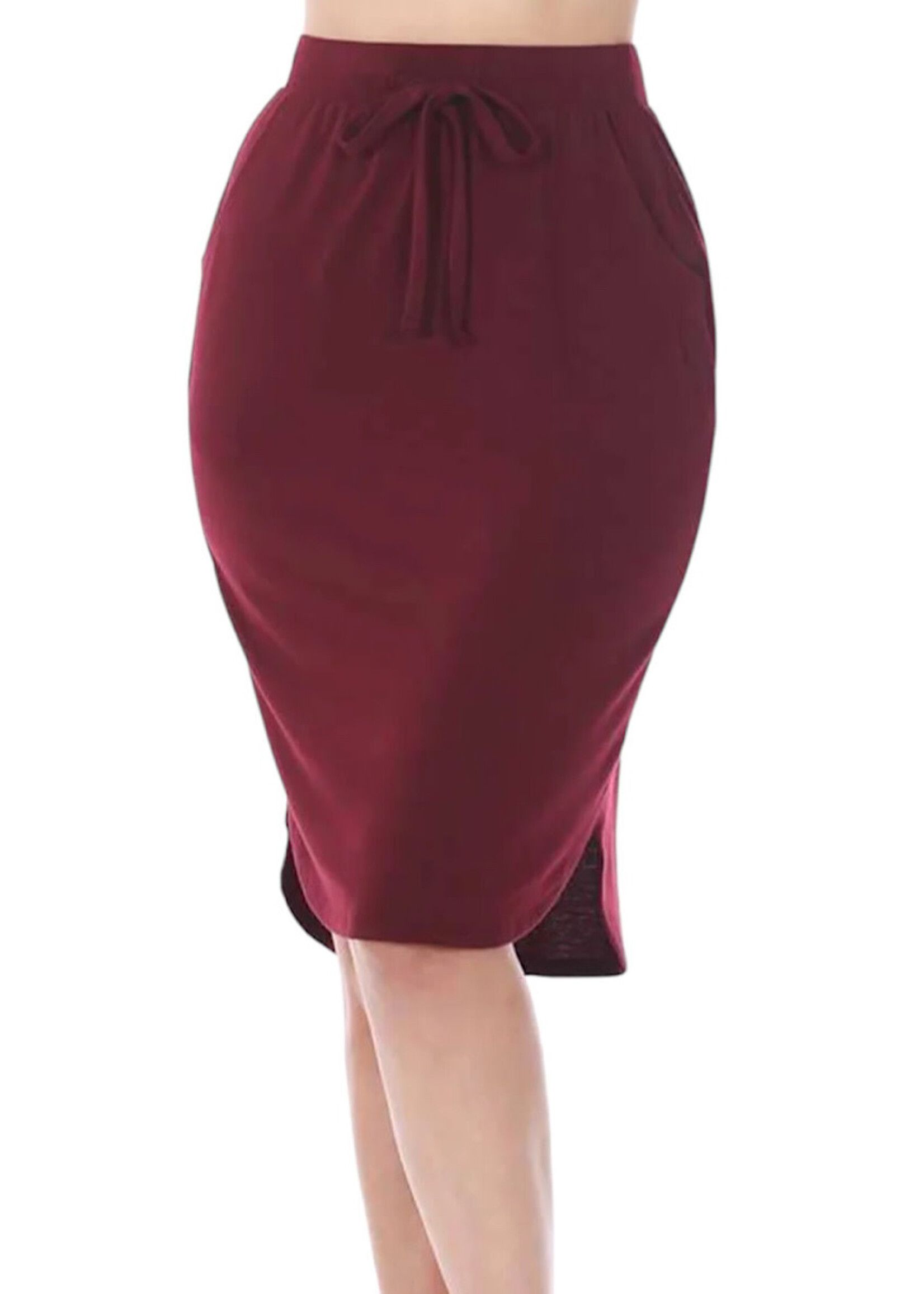 Burgundy Tulip Hem Skirt W Pockets