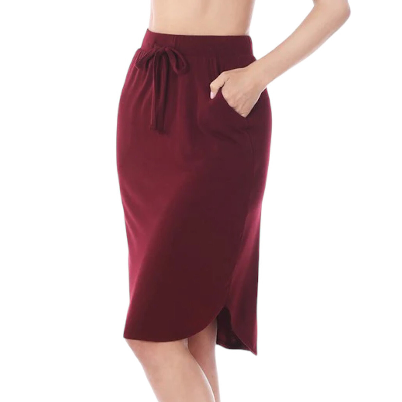 Burgundy Tulip Hem Skirt W Pockets