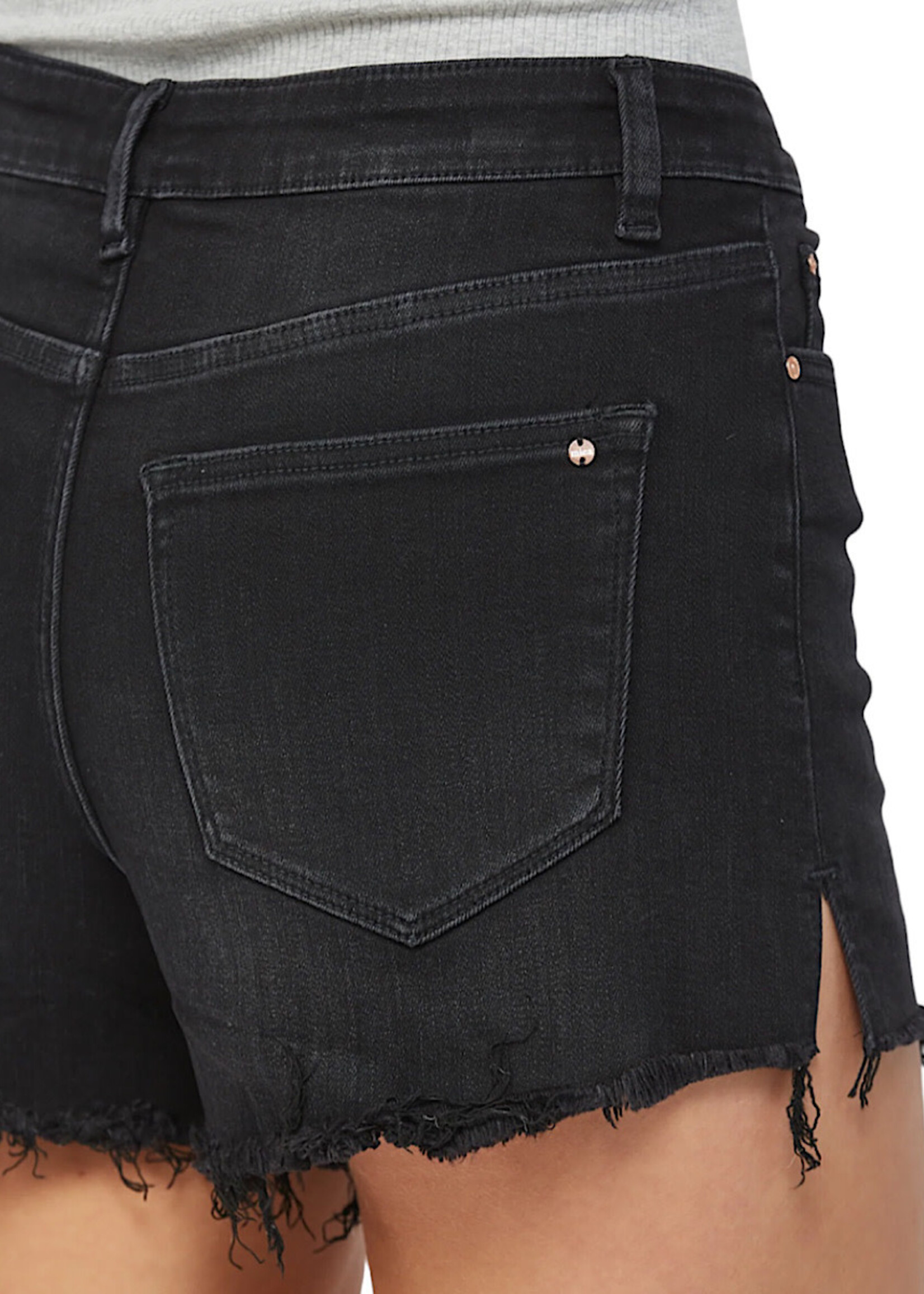 Mica Eerie Black High Rise Split Detailed Shorts MDP-H3059BK