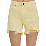 Risen Pale Yellow High Rise Distressed Shorts RDS1335