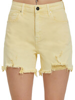 Risen Pale Yellow High Rise Distressed Shorts RDS1335