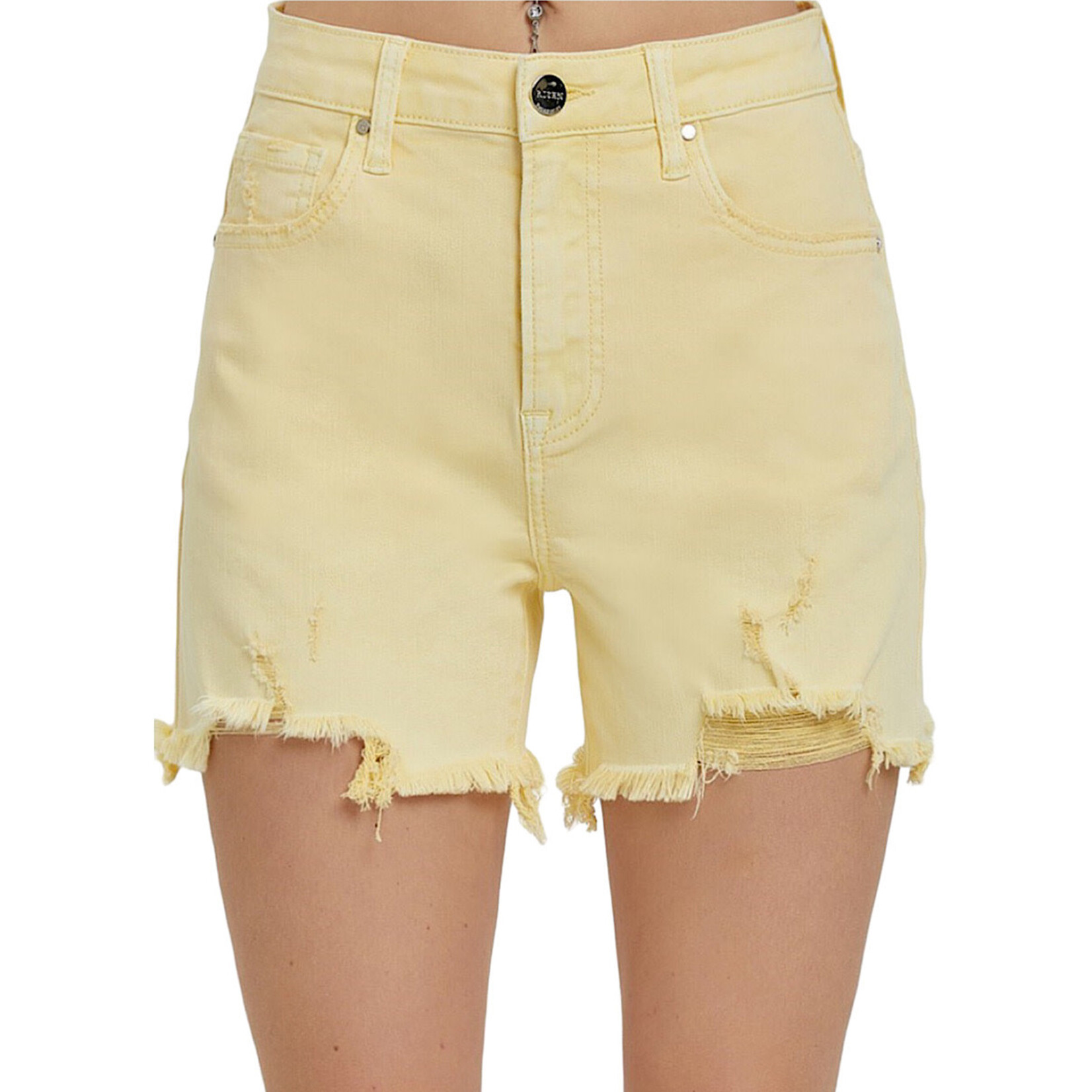 Risen Pale Yellow High Rise Distressed Shorts RDS1335
