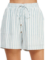 Soft Blue Striped Soft Linen Shorts with Elastic Tie Waist