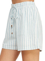 Soft Blue Striped Soft Linen Shorts with Elastic Tie Waist