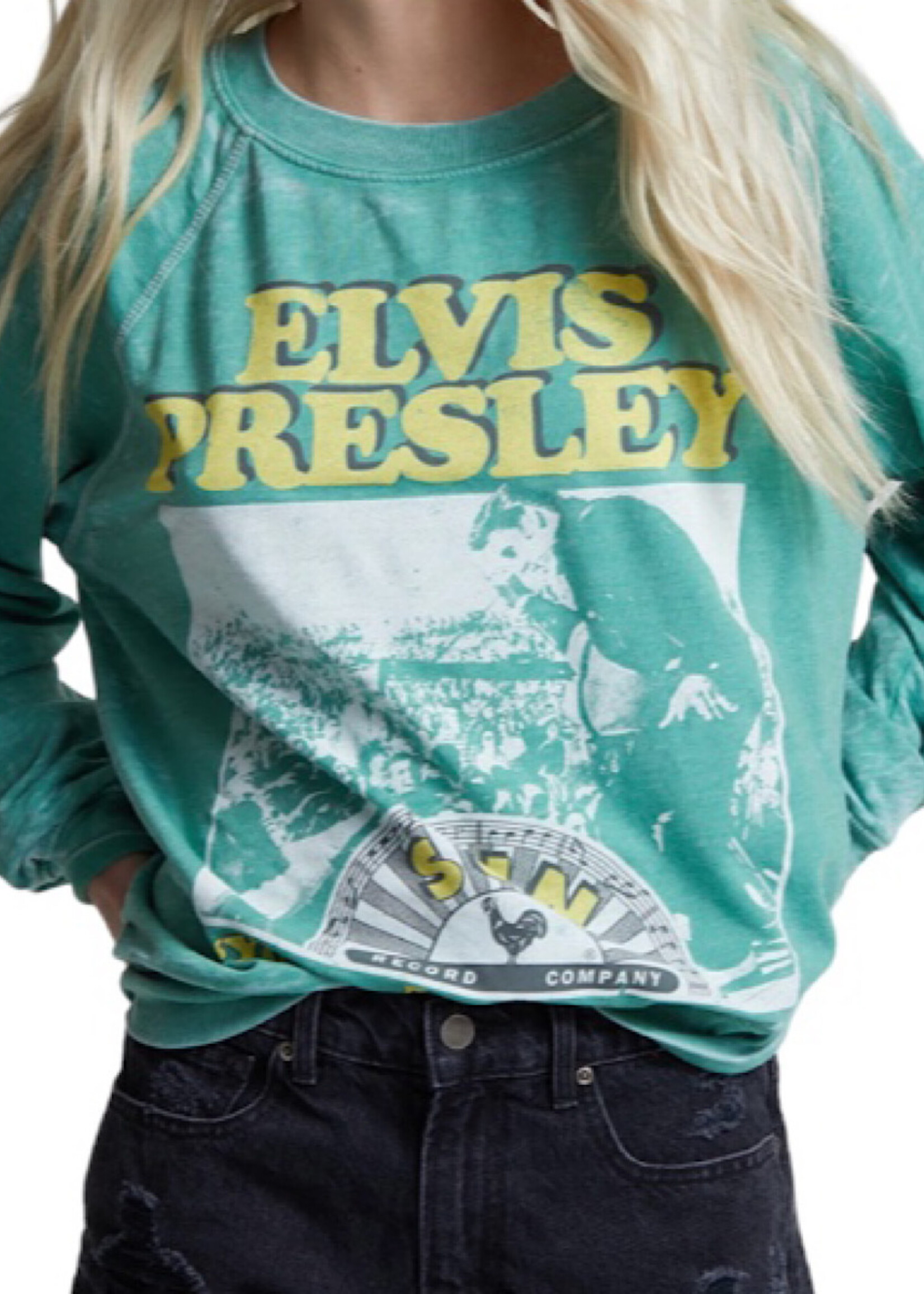 Recycled Karma Sun Records X Elvis Long Sleeve Burnout Sweatshirt- Dill Weed
