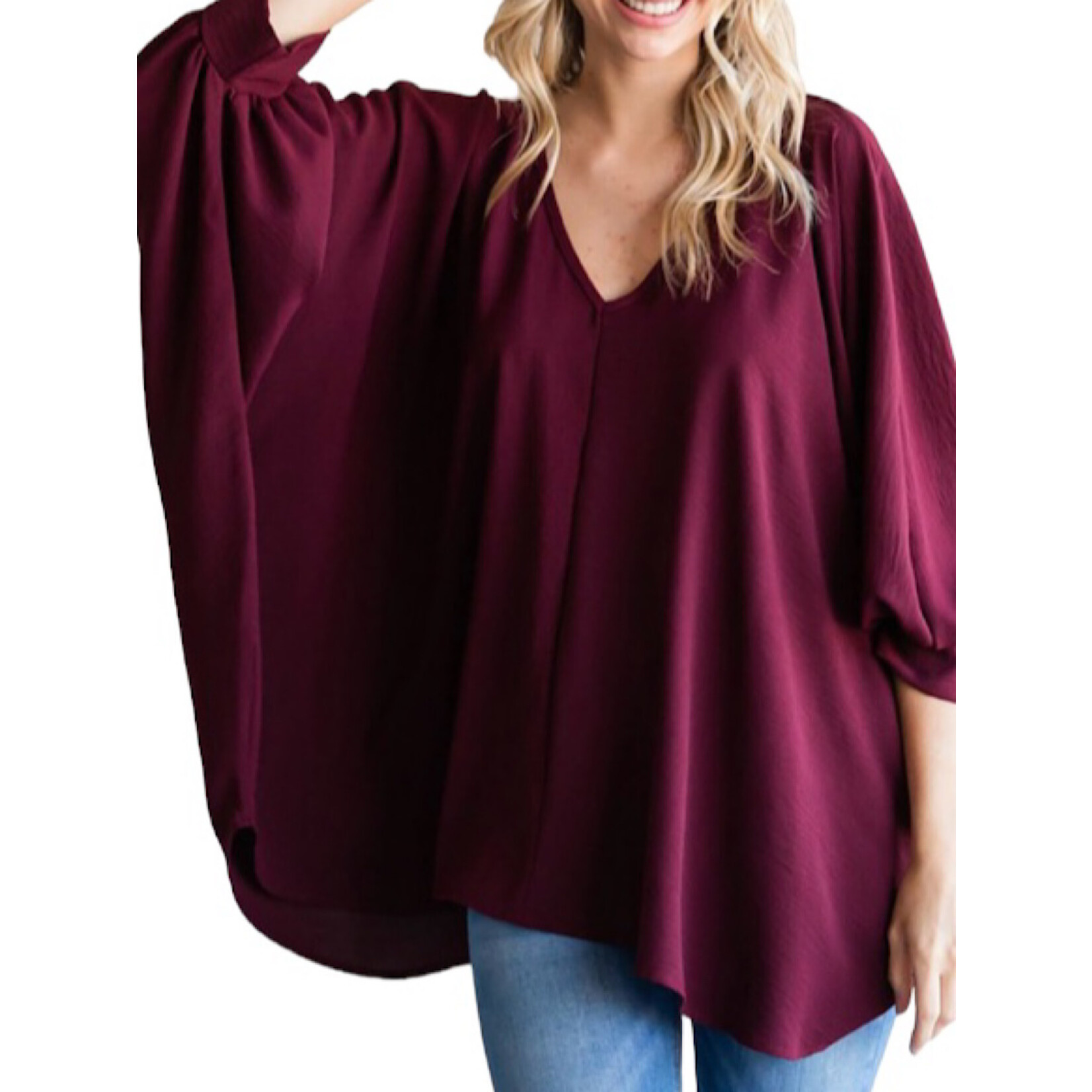 Solid V-Neck Oversized Top
