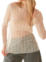White Turtle Neck Sheer Lace Dotted Top