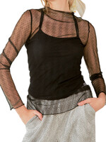 Black Turtle Neck Sheer Lace Dotted Top