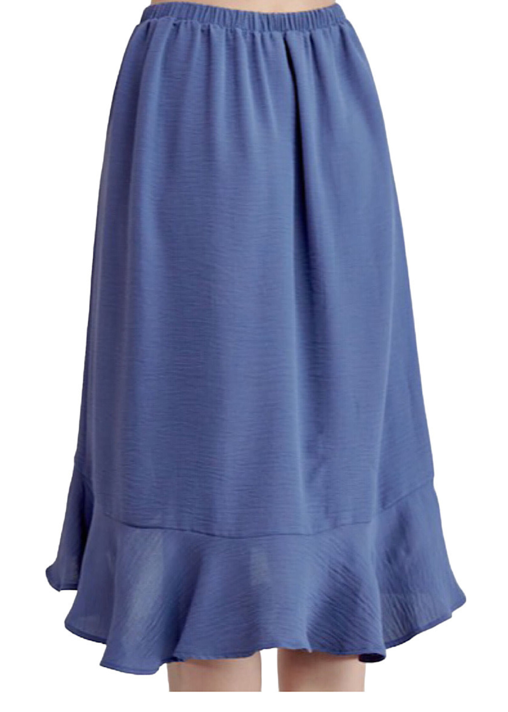 Denim Blue Ruffled  Midi Skirt