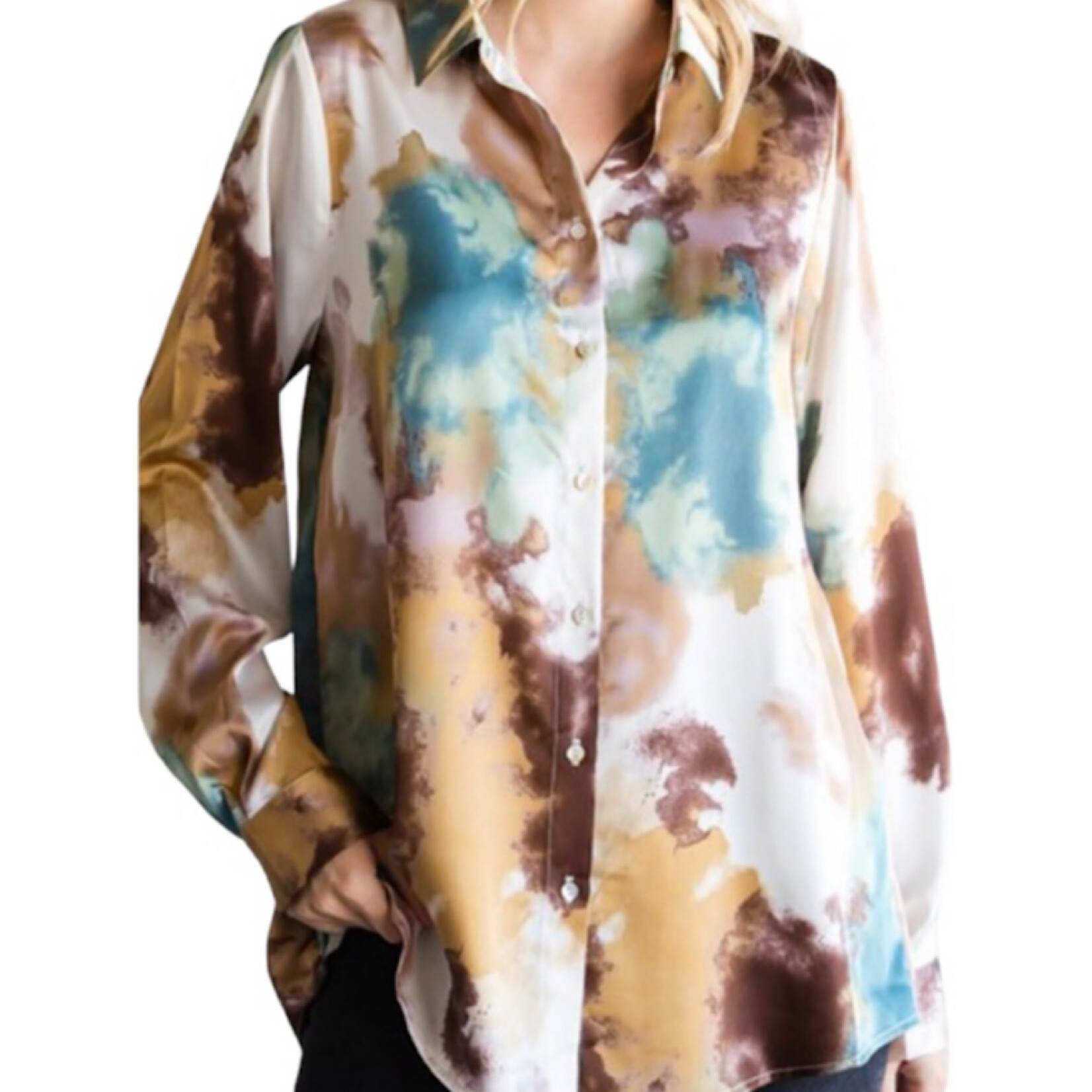 Green Tie-Dye Long Sleeve Button Up