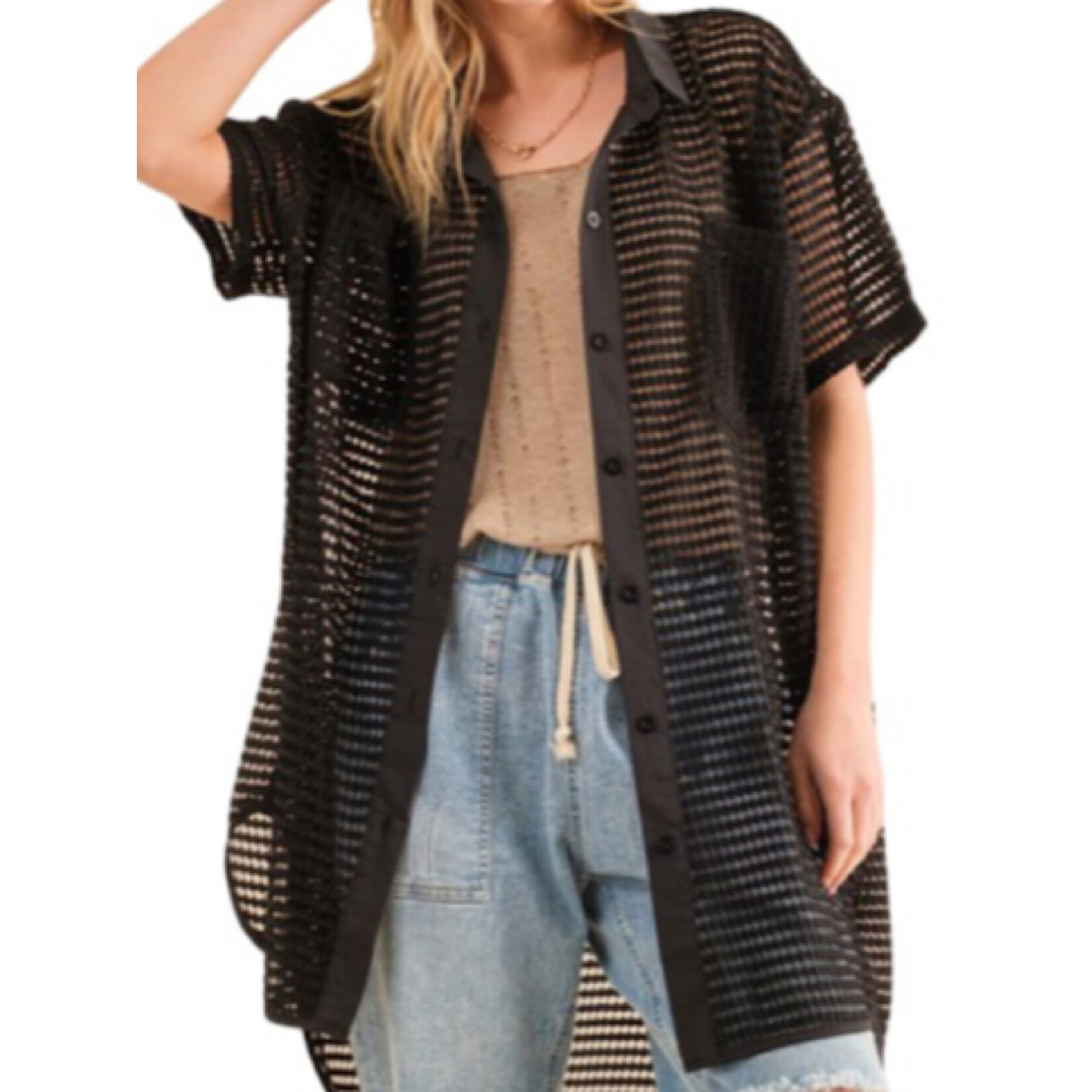 Black Over Sized Tunic Short Sleeve Top