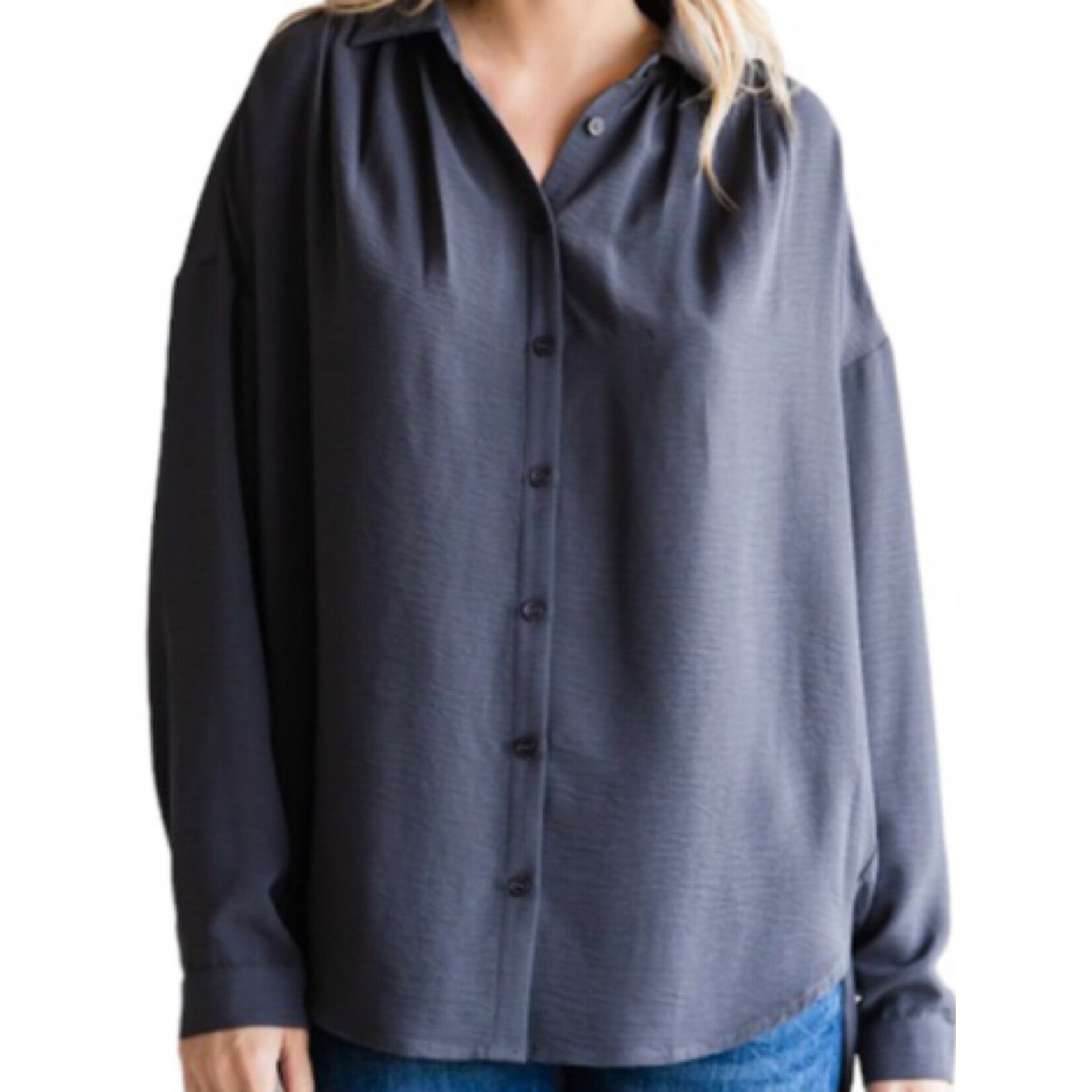 Solid Button Up Long Sleeve Tops
