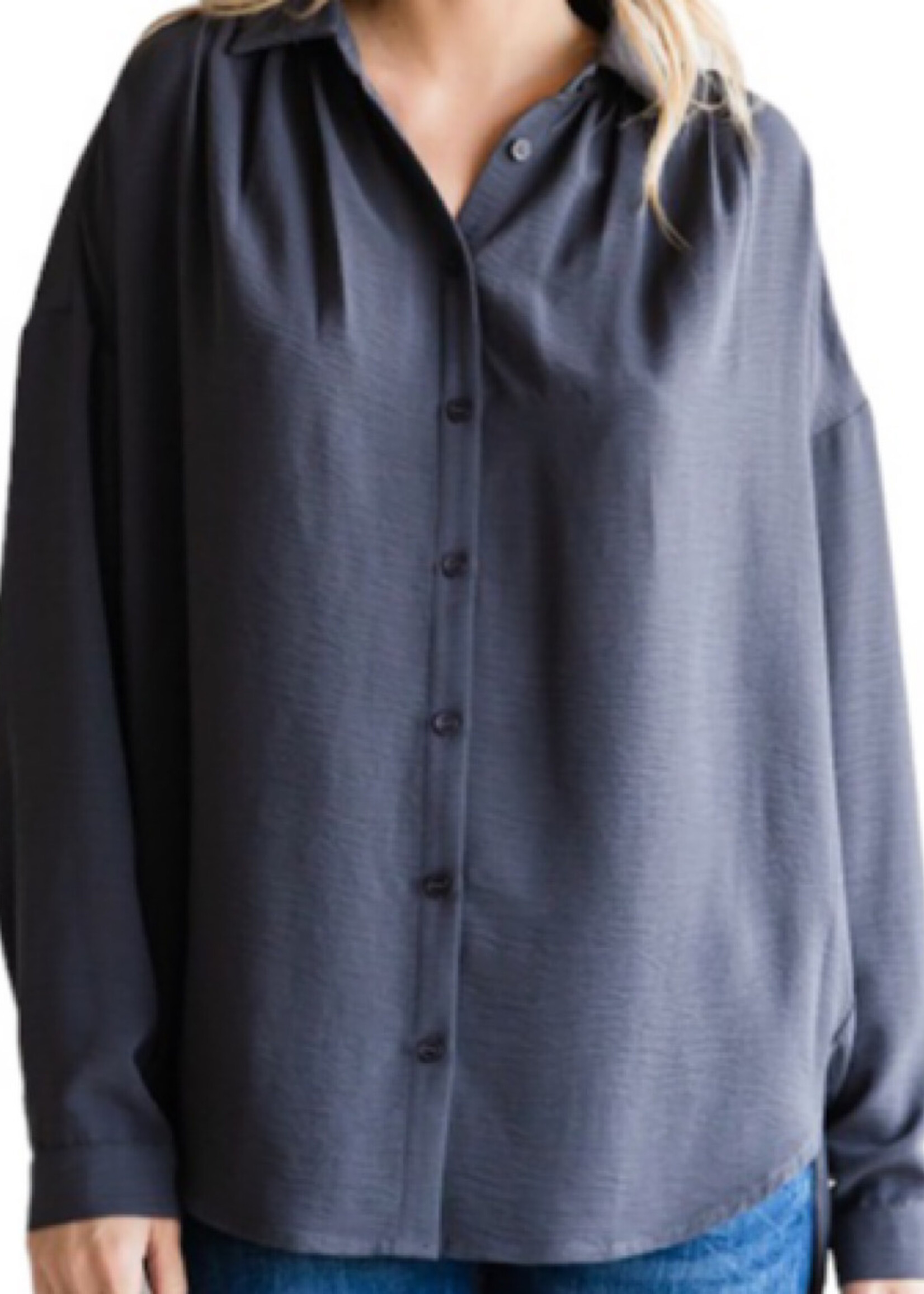 Solid Button Up Long Sleeve Tops