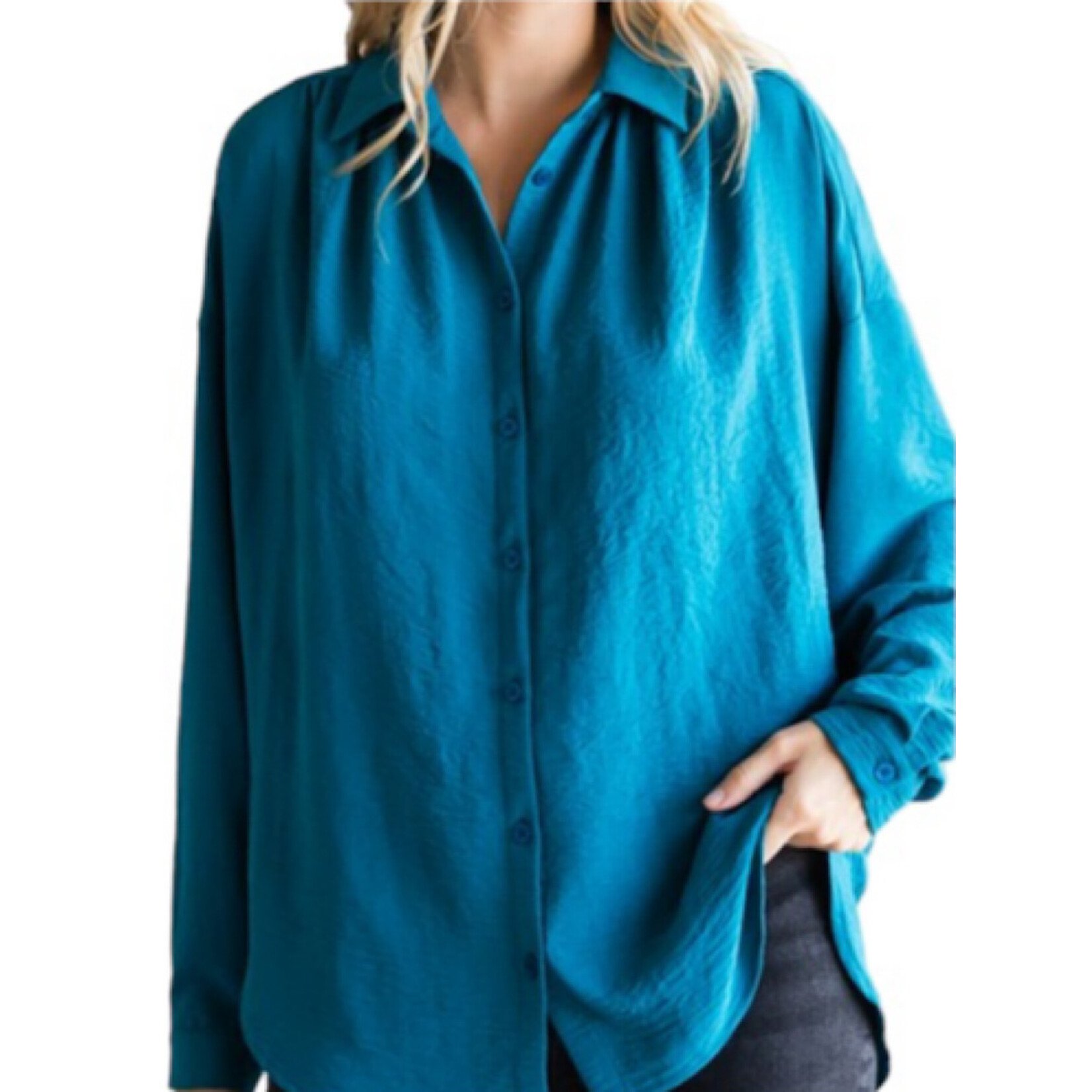 Solid Button Up Long Sleeve Tops