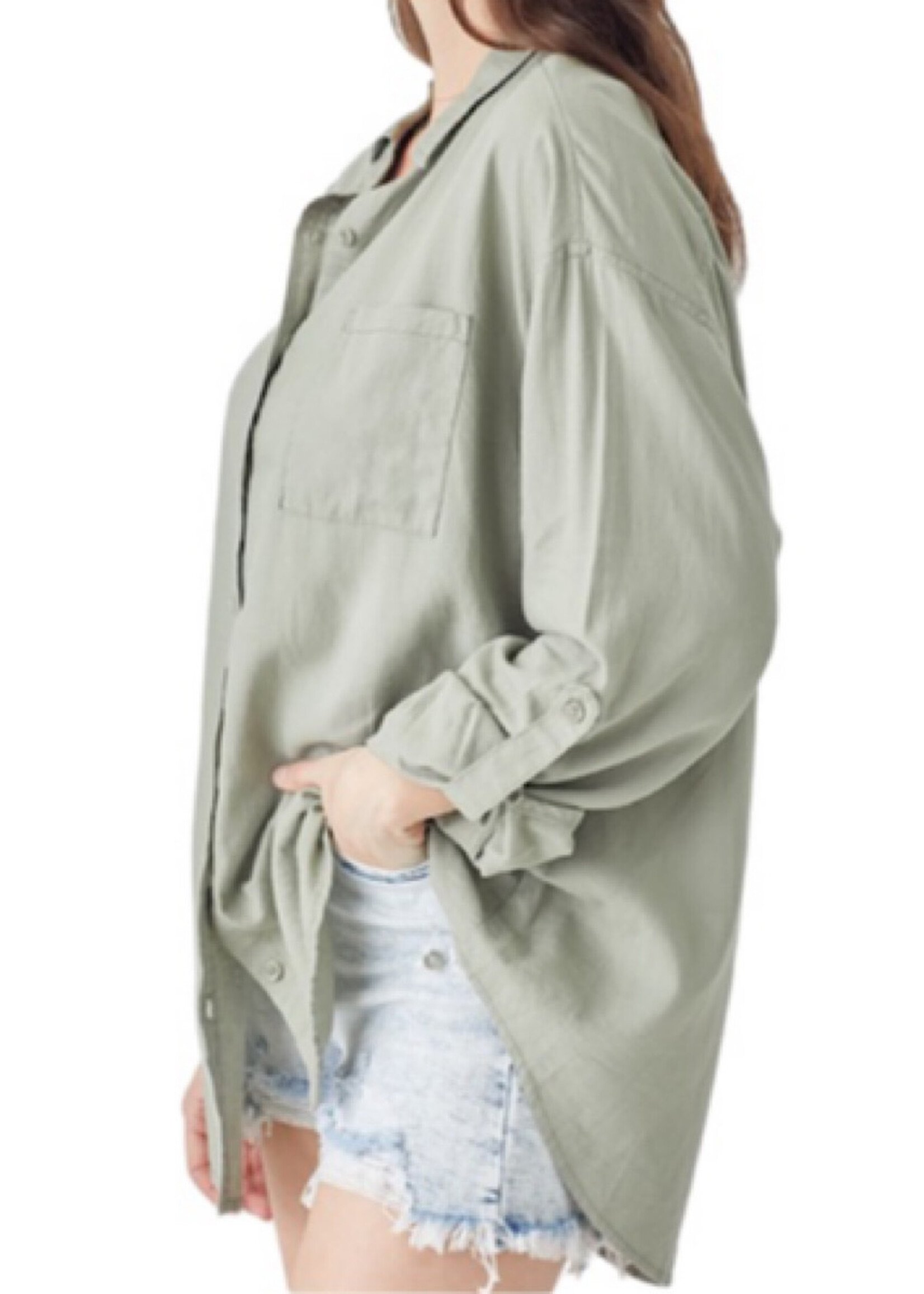 Sage Relaxed Fit Button Down Linen Shirt