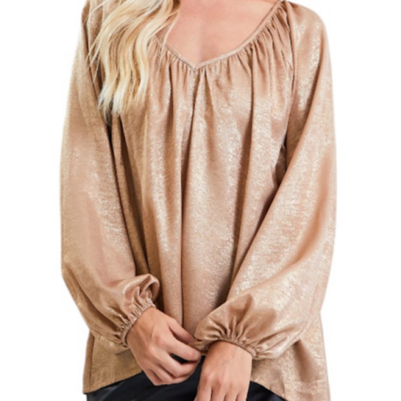Bronze Flowy V-Neck Blouse