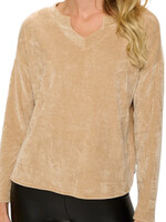 Taupe Round V Neck Long Sleeve Top