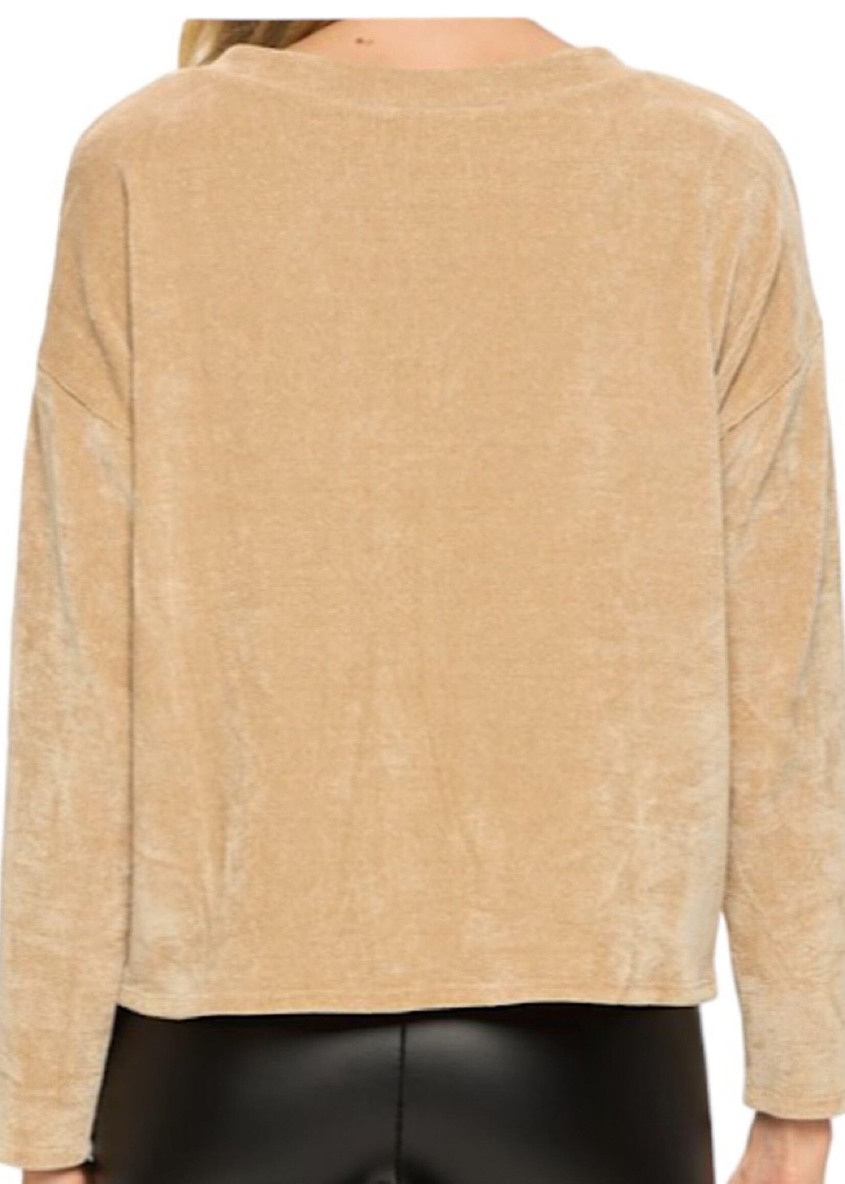 Taupe Round V Neck Long Sleeve Top