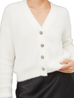 White Fuzzy Ribbed Button Up Cardigan