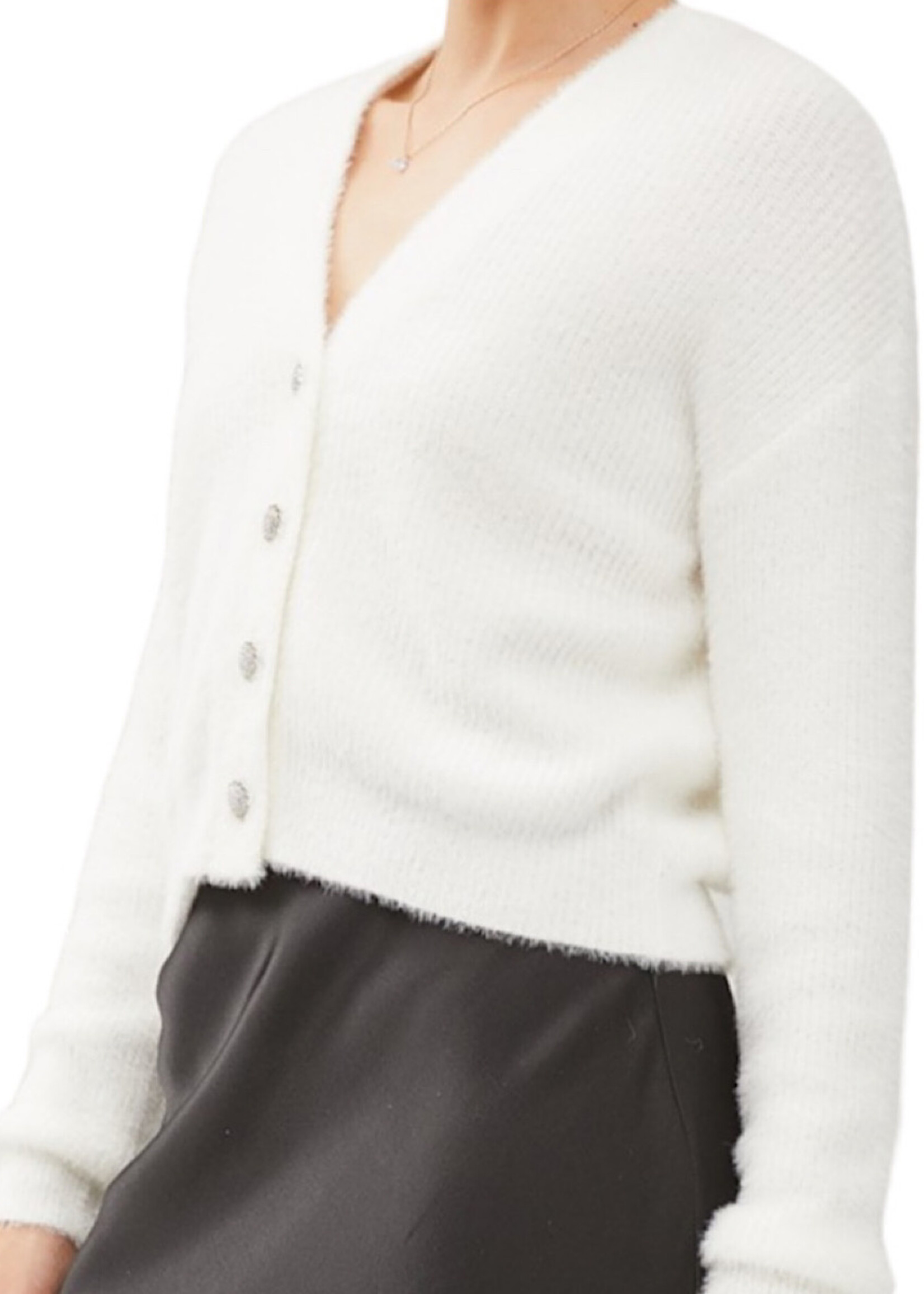 White Fuzzy Ribbed Button Up Cardigan