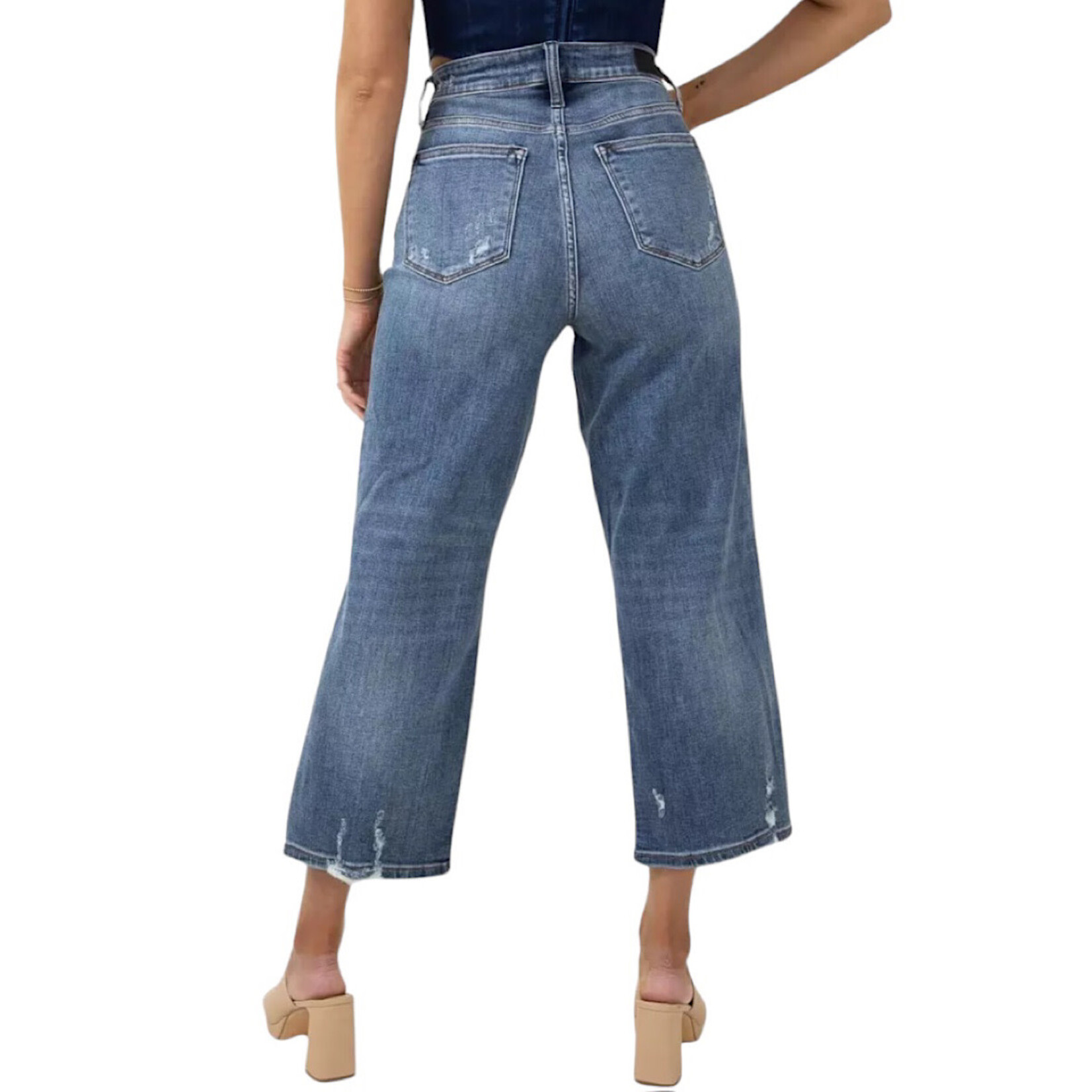 Judy Blue Judy Blue JB82509 Medium Wash H/W Button Fly Wide Leg Crop with Destroy