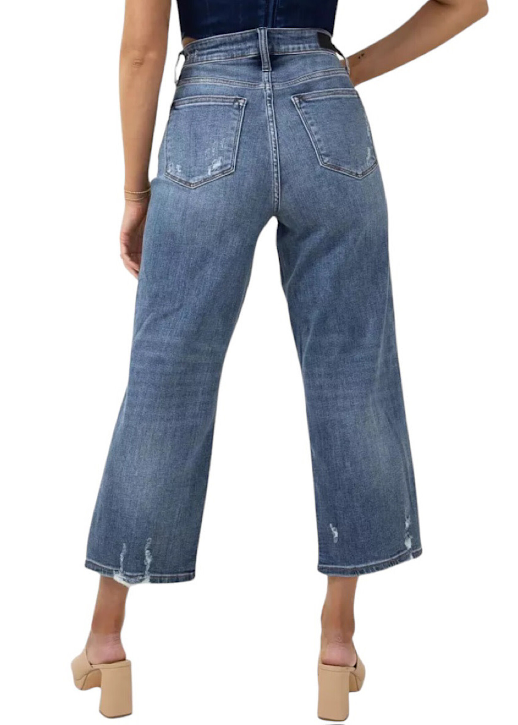 Judy Blue Judy Blue JB82509 Medium Wash H/W Button Fly Wide Leg Crop with Destroy